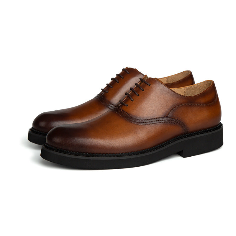 Retro Thick-Soled Business Suit Handmade Leather Shoes for Men.