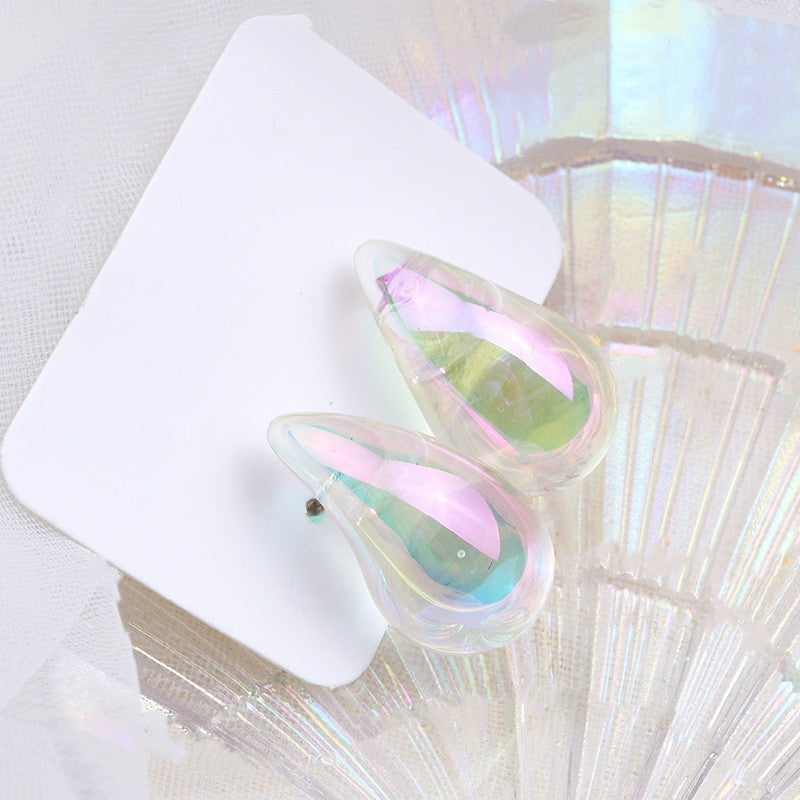 European And American Transparent Magic Color Water Drop Ear Studs Affordable Luxury Fashion Style Acrylic