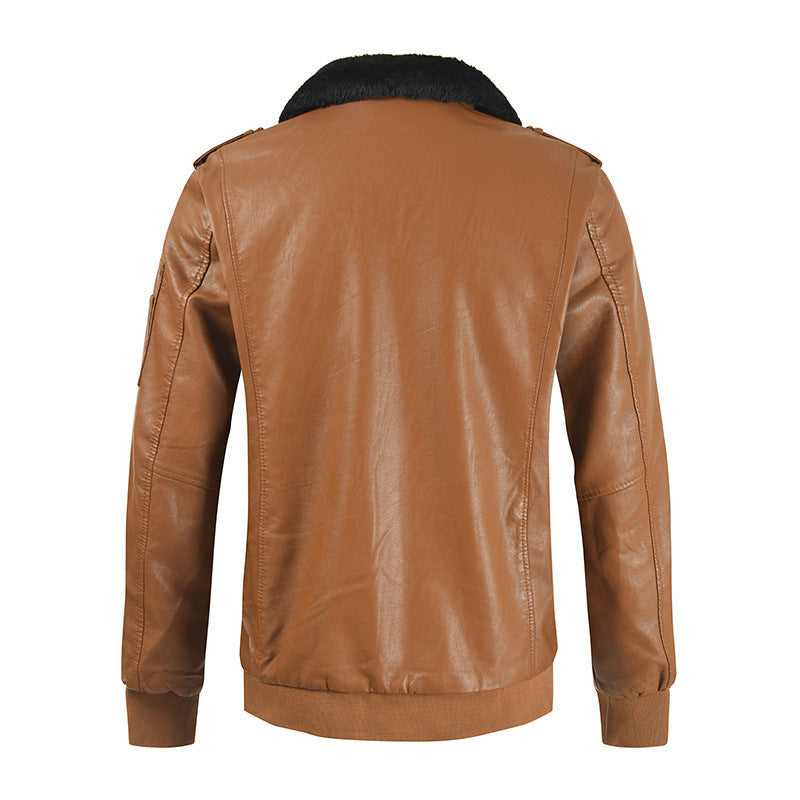 Men's Leather Coat Thickened Medium Length Coat