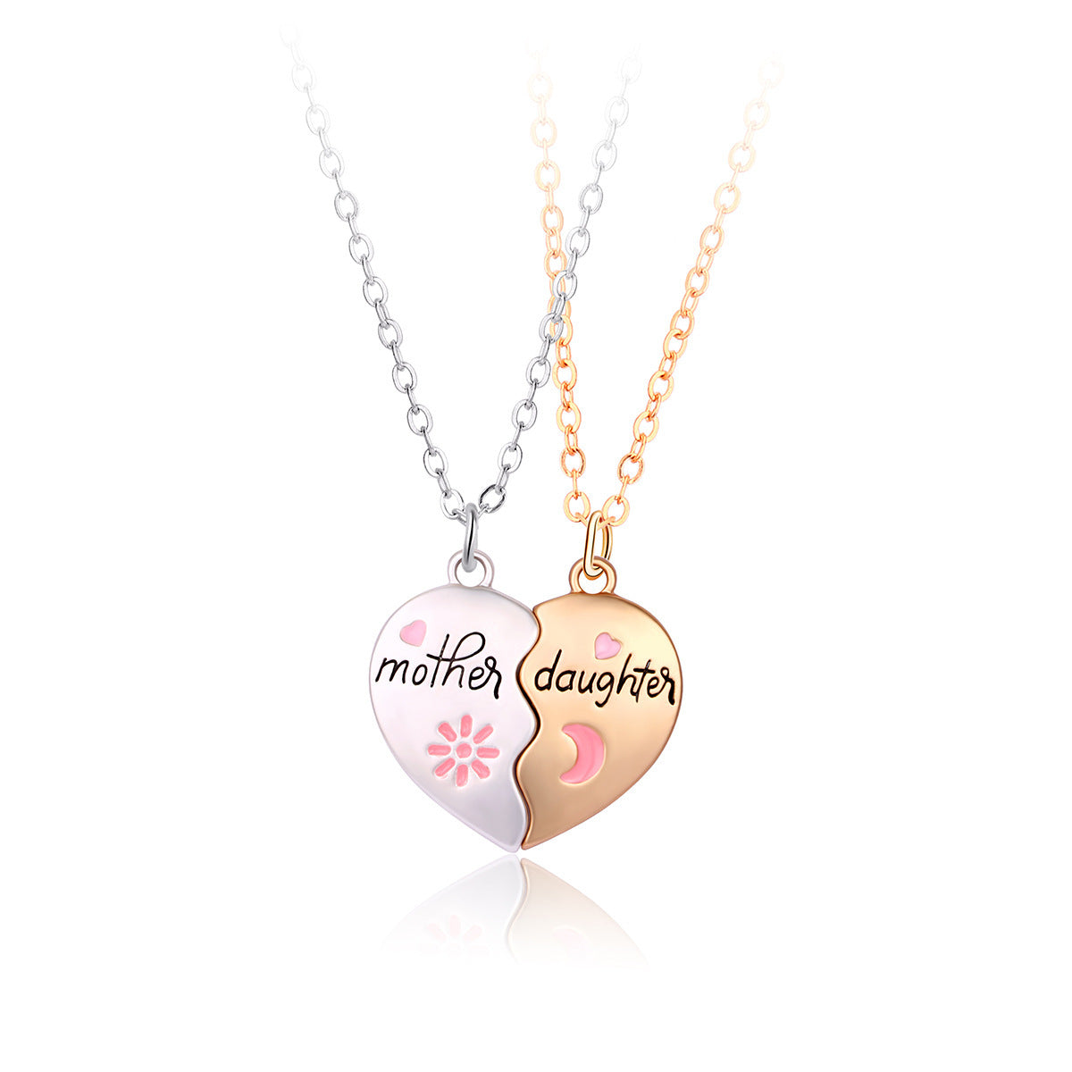 2PCS Set Jewelry Mother Daughter Necklace Matching Heart Magnetic Pendant Fashion Gifts For Mother's Day