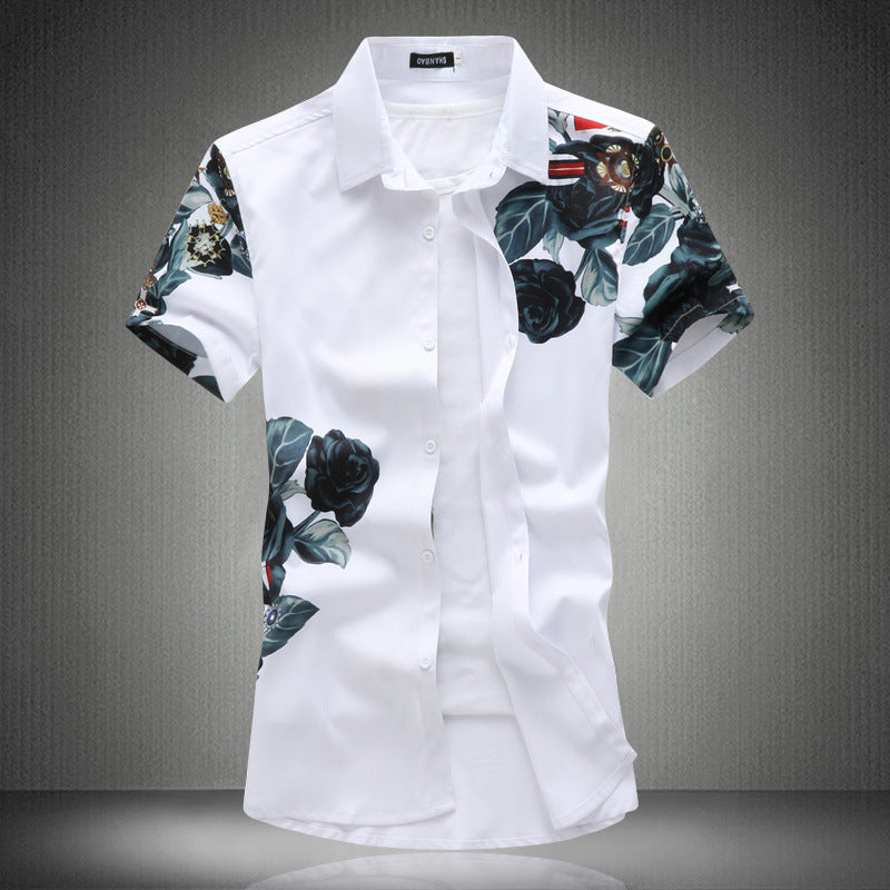 Plaid Men's Printed Short-sleeved Shirts Men's Shirts Personality Youth Tops