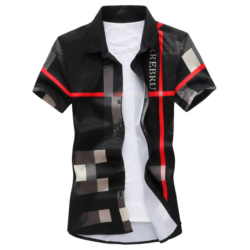 Plaid Men's Printed Short-sleeved Shirts Men's Shirts Personality Youth Tops