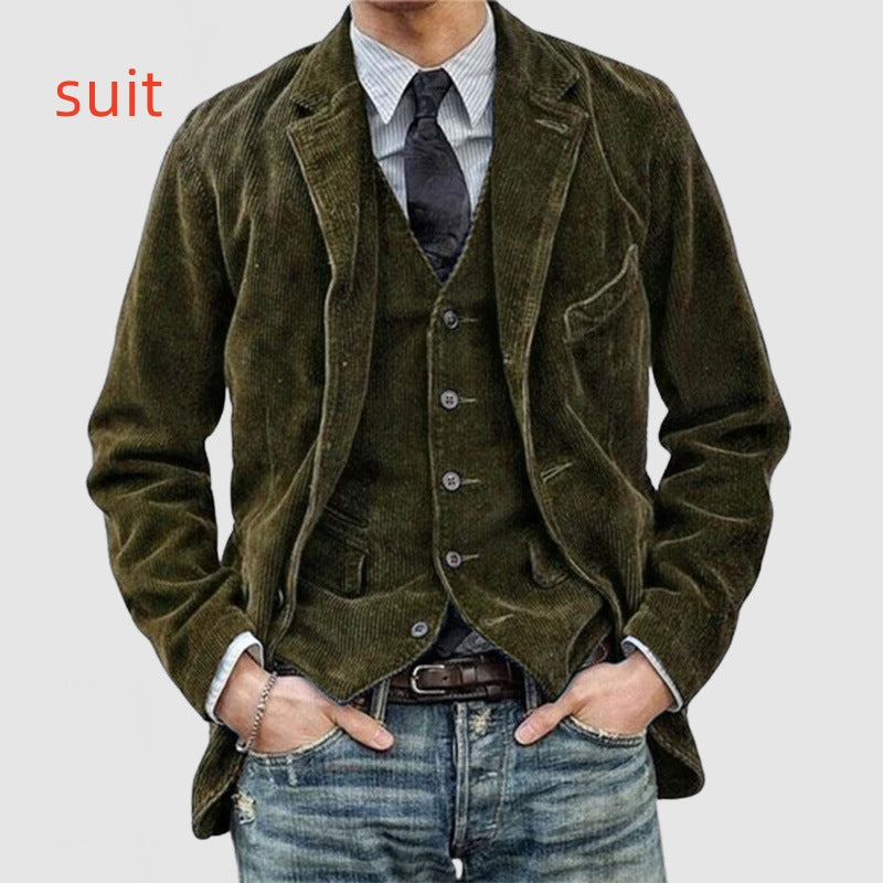 Corduroy Jacket Winter Solid Color Casual Blazer Fashion Warm Men Coat - Purple Willow