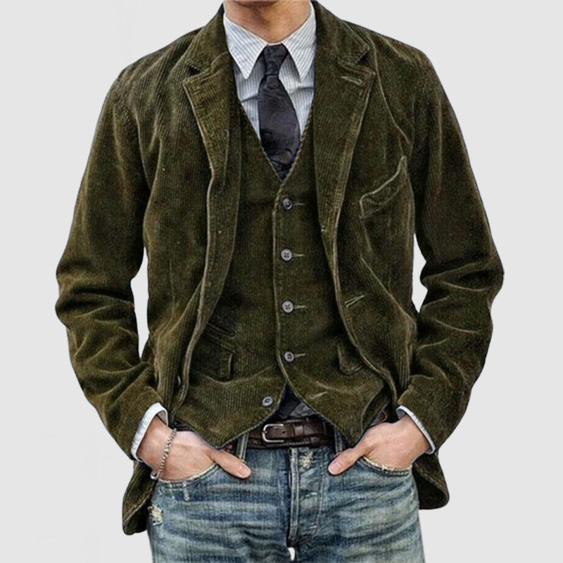 Corduroy Jacket Winter Solid Color Casual Blazer Fashion Warm Men Coat - Purple Willow