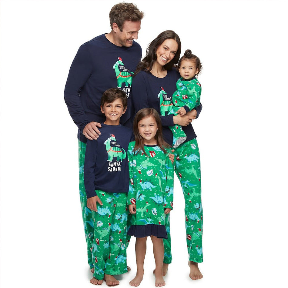 Creative Cotton Printed Dinosaur Christmas Parent-child Pajamas